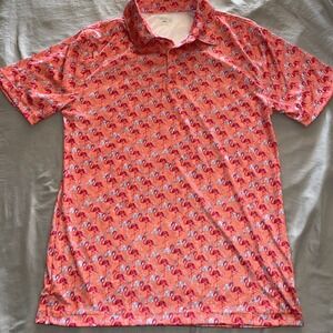 BCG Men's Coral/Pink  Flamingo Printed Golf Short Sleeve Polo Med